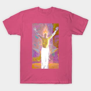 Portrait, digital collage and special processing. Shirtless man, stands. All chakras opened. Mystic. Bright, colorful. T-Shirt